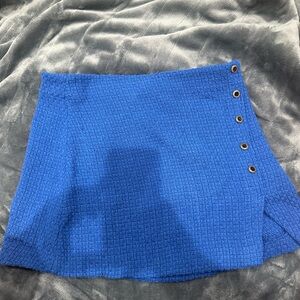 Blue Textured Mini Skirt with Button Detail